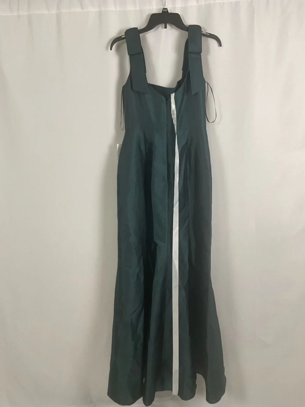 ALFRED SUNG Evergreen Satin Maxi Dress with Shoulder Bows - Picture 3 of 5